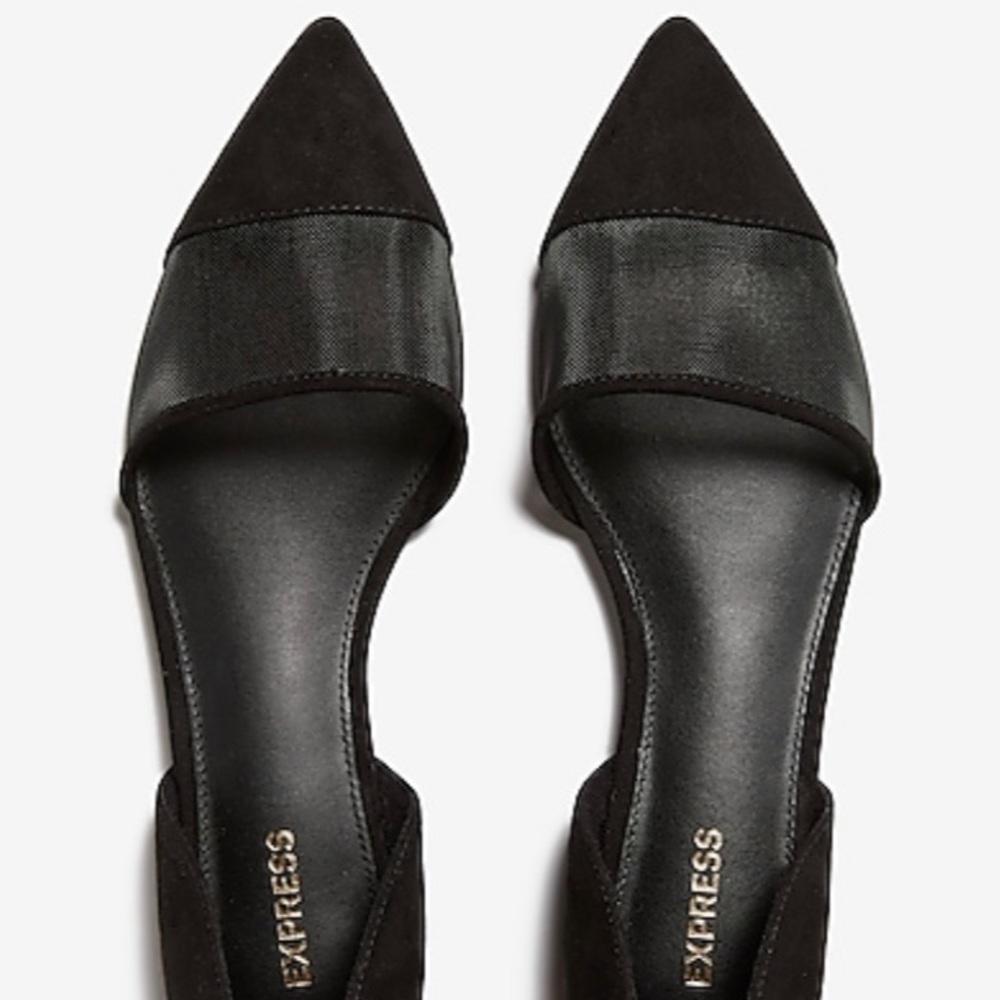 NWT Black faux suede and mesh Express flats.